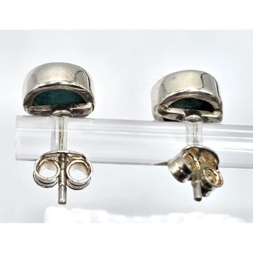 Turquoise Stud Earrings Sterling Silver 8mm Round Bezel Set Handmade Western NEW